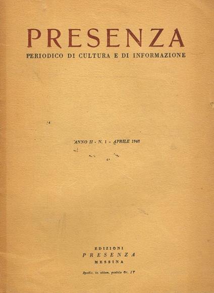 Presenza Anno Ii Vol.Ii. Periodico Di Cultura E Di Informazione - copertina