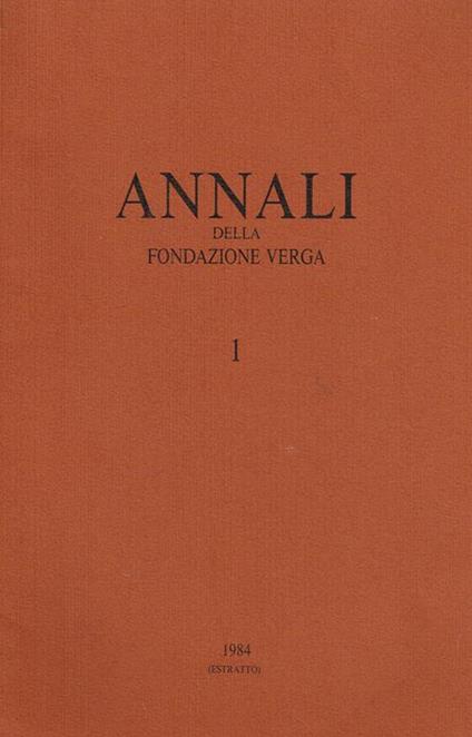Annali Della Fondazione Verga N.1. Estratto - copertina