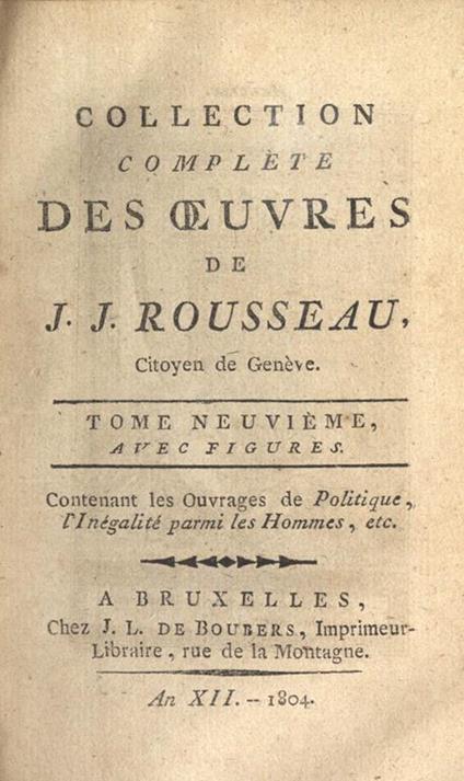 Collection complete des oeuvres de J. J. Rousseau. Vol. IX - Jean-Jacques Rousseau - copertina