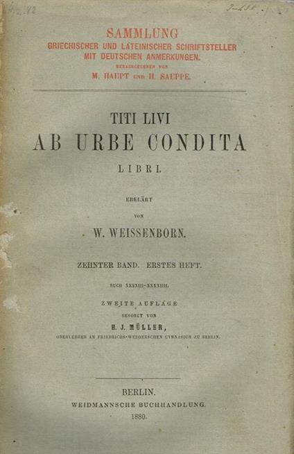 Ab Urbe Condita Libri Band Ii Heft I. Erklart Von W.Weissenborn - Tito Livio - copertina