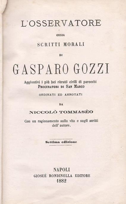 L' osservatore. ossia scritti morali - Gasparo Gozzi - copertina