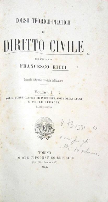 Corso Teorico-Pratico di Diritto Civile - Francesco Ricci - copertina