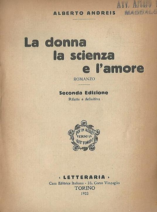 La donna la scienza e l'amore - Alberto Andreis - copertina