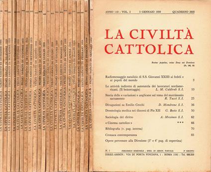 La civiltà cattolica. 1959. Rivista bimensile - copertina