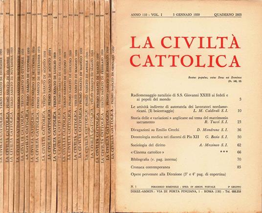 La civiltà cattolica. 1959. Rivista bimensile - copertina