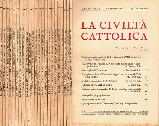 La civiltà cattolica - 1960. Rivista bimensile - copertina