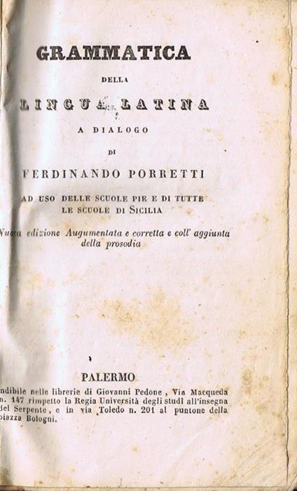 Gramatica della Lingua Latina a Dialogo - Ferdinando Porretti - copertina