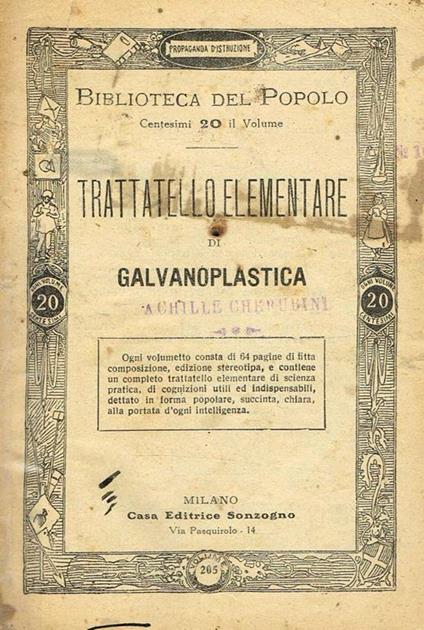 Trattatello Elementare Di Galvanoplastica - E. W. Garbin - copertina