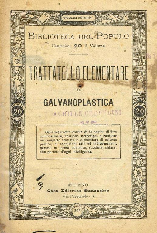 Trattatello Elementare Di Galvanoplastica - E. W. Garbin - copertina
