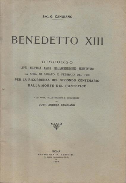 Benedetto XIII - copertina