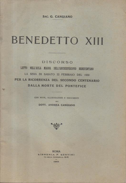 Benedetto XIII - copertina