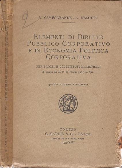 Elementi di Diritto Pubblico Corporativo e di Economia Politica Corporativa - copertina