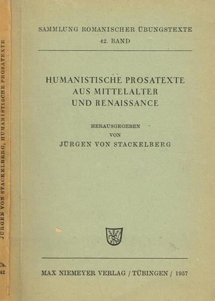 Humanistische Prosatexte Aus Mittelalter Und Renaissance - copertina