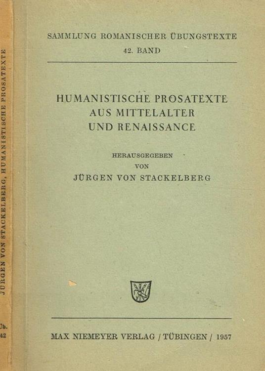 Humanistische Prosatexte Aus Mittelalter Und Renaissance - copertina