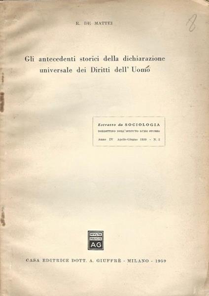 Gli antecedenti storici della dichiarazione dei Diritti dell'Uomo - copertina