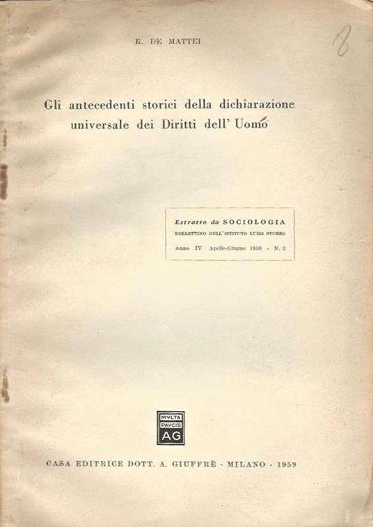 Gli antecedenti storici della dichiarazione dei Diritti dell'Uomo - copertina