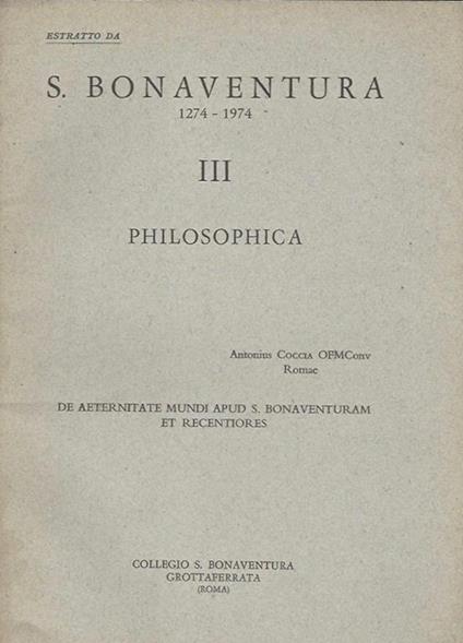 De Aeternitate Mundi Apud S. Bonaventuram Et Recentiores - copertina