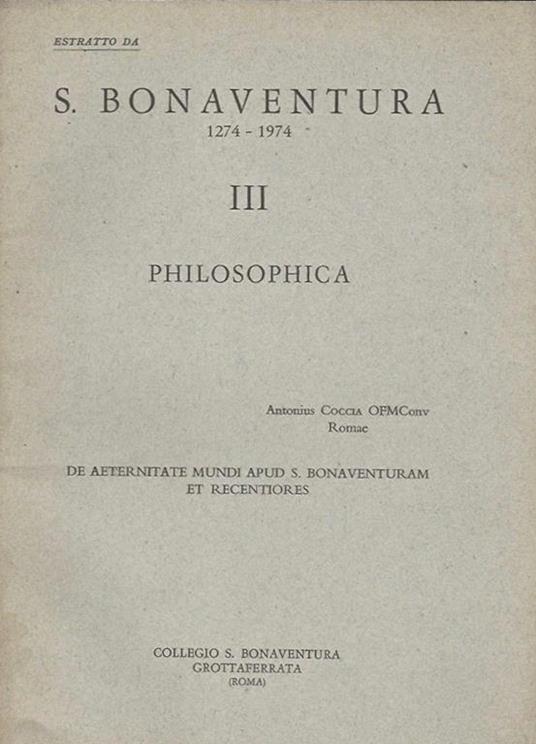 De Aeternitate Mundi Apud S. Bonaventuram Et Recentiores - copertina