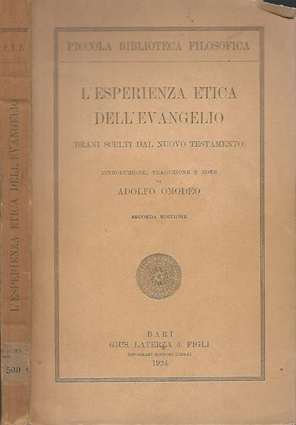 L' esperienza etica dell'Evangelio. Brani Scelti Dal Nuovo Testamento - copertina