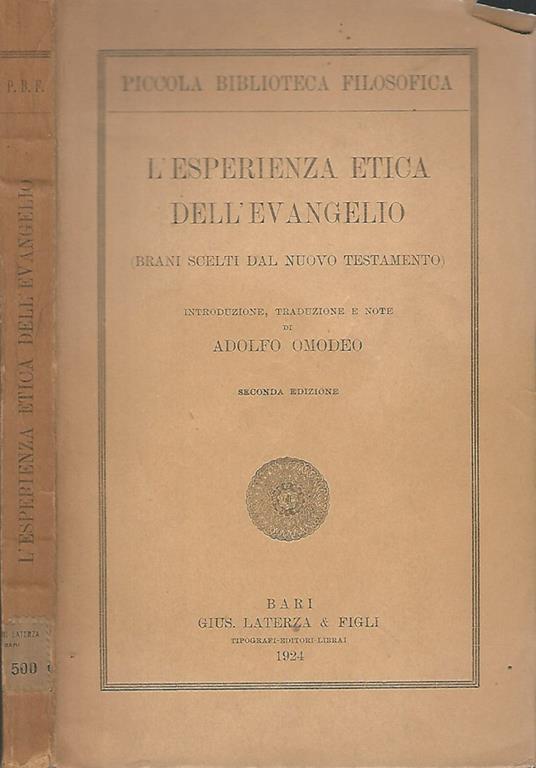 L' esperienza etica dell'Evangelio. Brani Scelti Dal Nuovo Testamento - copertina