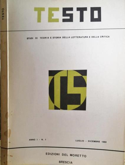 Testo N° 1. Studi Di Teoria E Storia Delle Letteratura E Della Ceritica - copertina