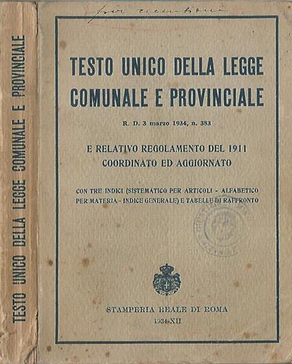 Testo unico della legge comunale e provinciale - copertina