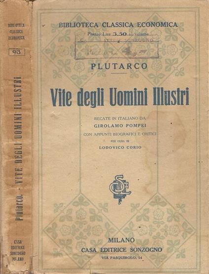Vite degli uomini illustri - Plutarco - copertina