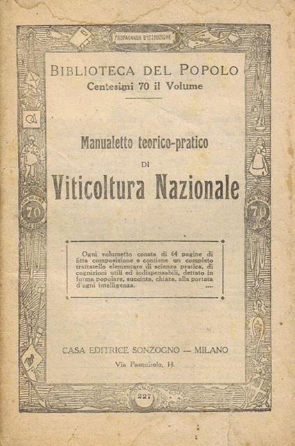 Manualetto Teorico Pratico di Viticoltura Nazionale - copertina