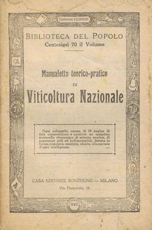 Manualetto Teorico Pratico di Viticoltura Nazionale - copertina