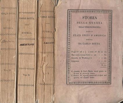 Storia della guerra dell'indipendenza degli Stati Uniti d'America Tomo 1,2,4 - Carlo Botta - copertina