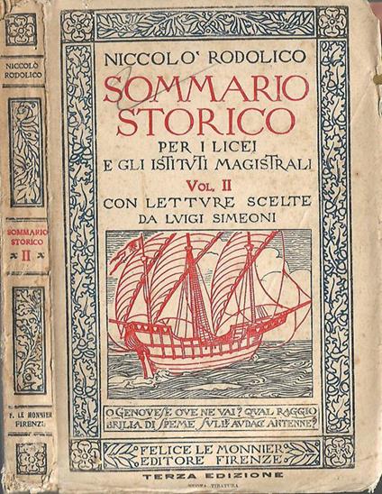 Sommario storico Volume secondo - Niccolò Rodolico - copertina
