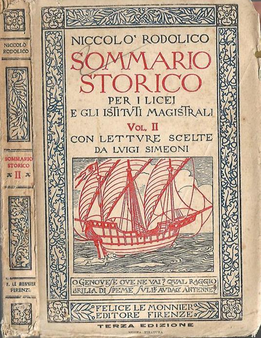 Sommario storico Volume secondo - Niccolò Rodolico - copertina