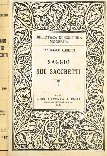 Saggio sul Sacchetti - Lanfranco Caretti - copertina