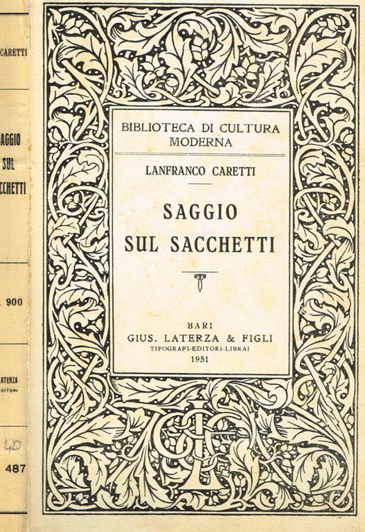 Saggio sul Sacchetti - Lanfranco Caretti - copertina