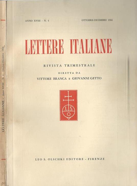 Lettere italiane anno XVIII-N° 4. Rivista trimestrale - Vettore Branca - copertina
