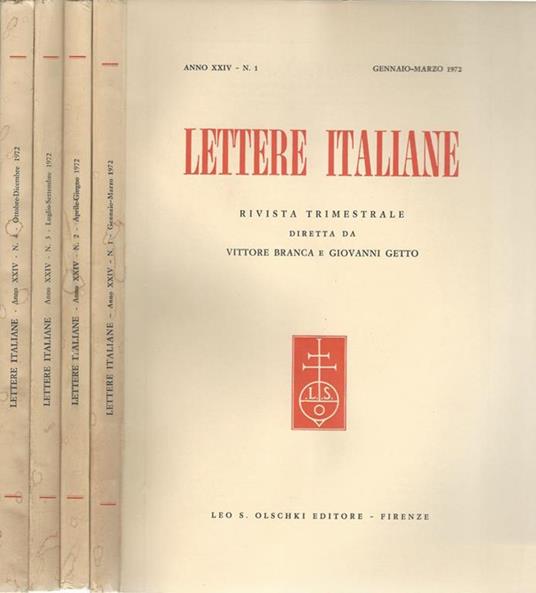 Lettere italiane anno XXIV. Rivista trimestrale - Vettore Branca - copertina