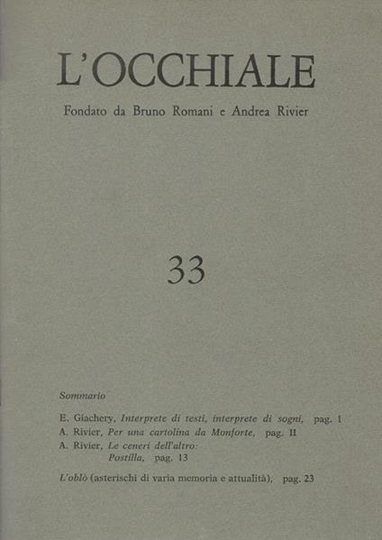 L' occhiale N° 33 - Bruno Romani - copertina