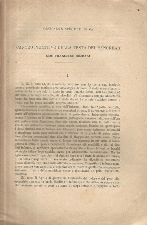 Cancro primitivo della testa del pancreas - Francesco Cimbali - copertina