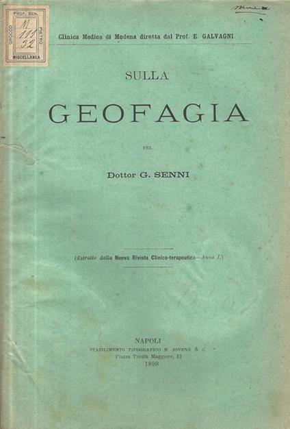 Sulla geofagia - G. Senni - copertina