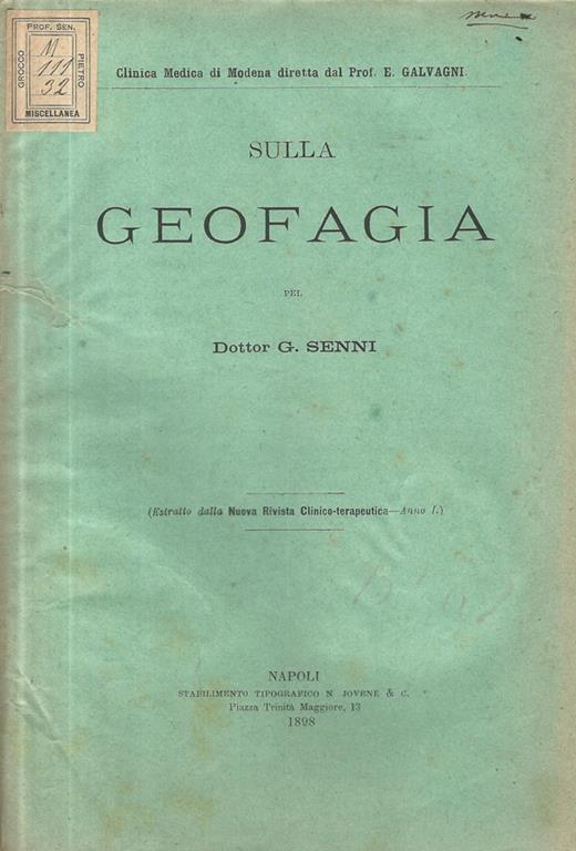 Sulla geofagia - G. Senni - copertina