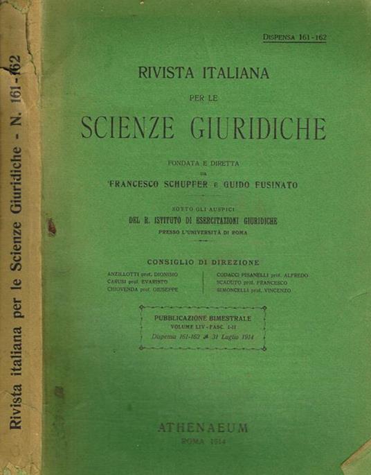 Rivista italiana per le scienze giuridiche vol.LIV fasc.I-II dispensa 161-162 - copertina