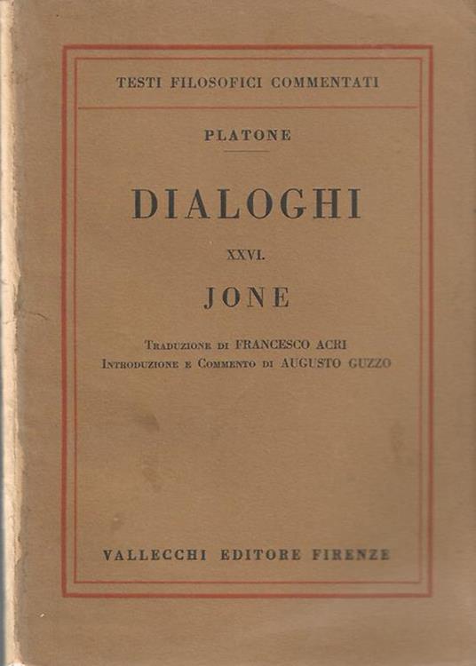 Dialoghi. XXVI. Jone - Platone - copertina