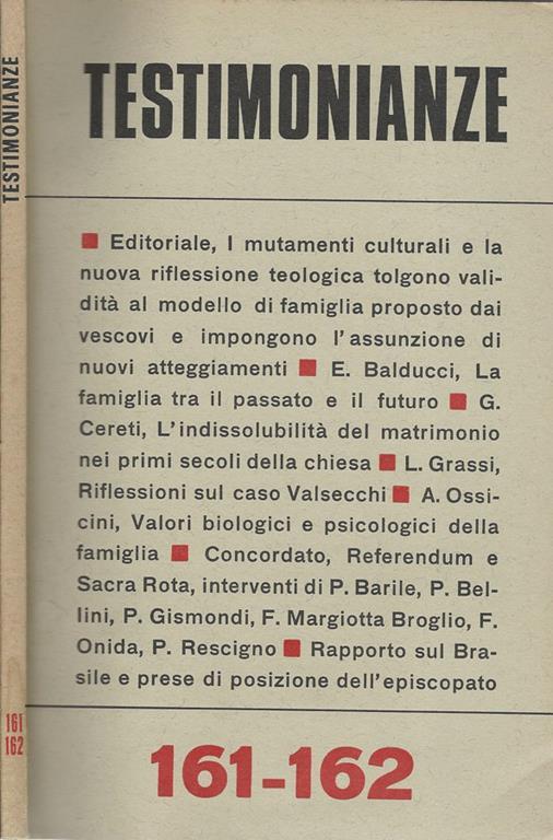 Testimonianze Anno XVII-N° 161-162 - copertina