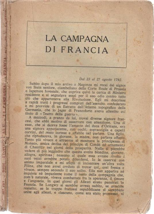 La campagna di Francia. di Volfango Goethe - Johann Wolfgang Goethe - copertina