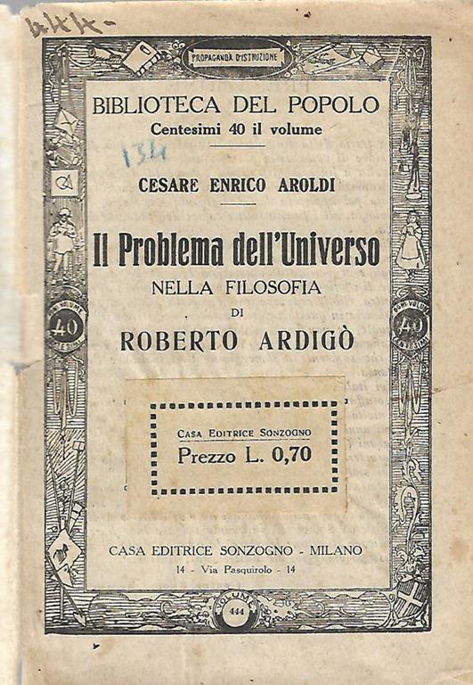 Il Problema dell’Universo nella filosofia di Roberto Ardigò - Cesare E. Aroldi - copertina