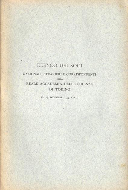 Elenco dei soci nazionali, stranieri e corrispondenti al 15 dicembre 1939 - copertina