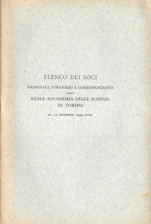 Elenco dei soci nazionali, stranieri e corrispondenti al 15 dicembre 1939 - copertina