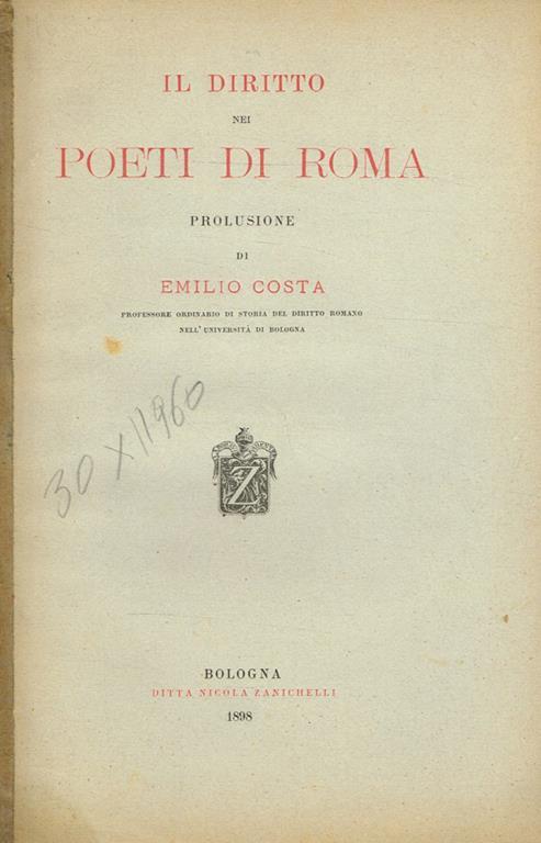 Il diritto nei poeti di Roma. Propulsione di Emilio Costa - Emilio Costa - copertina