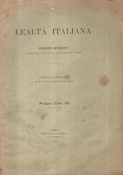 Lealtà italiana - Gilbert Murray - copertina