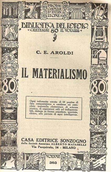 Il Materialismo - Cesare E. Aroldi - copertina